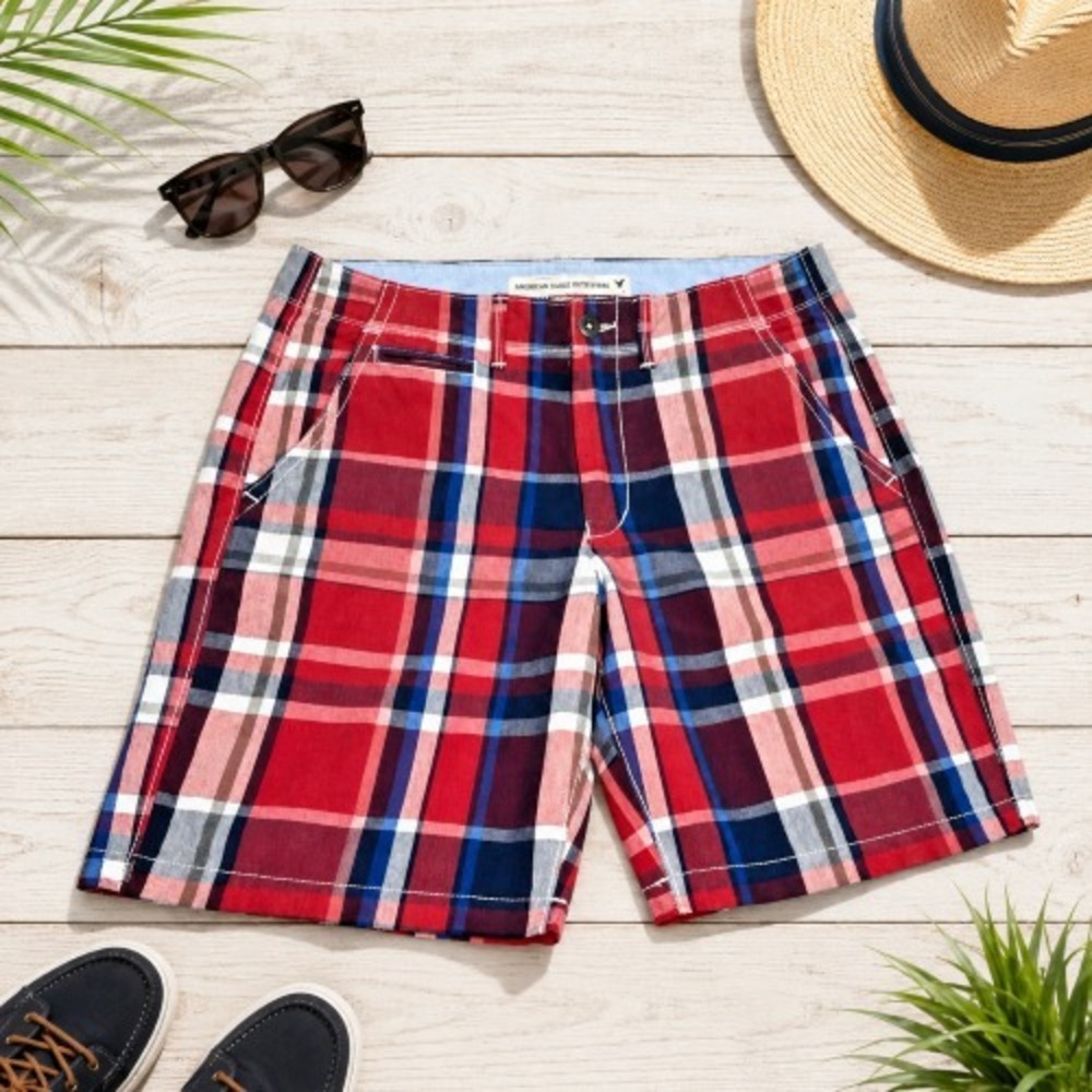 American Eagle Classic Fit Multicolor Plaid Cotton Shorts Size 34 - Picture 10 of 15
